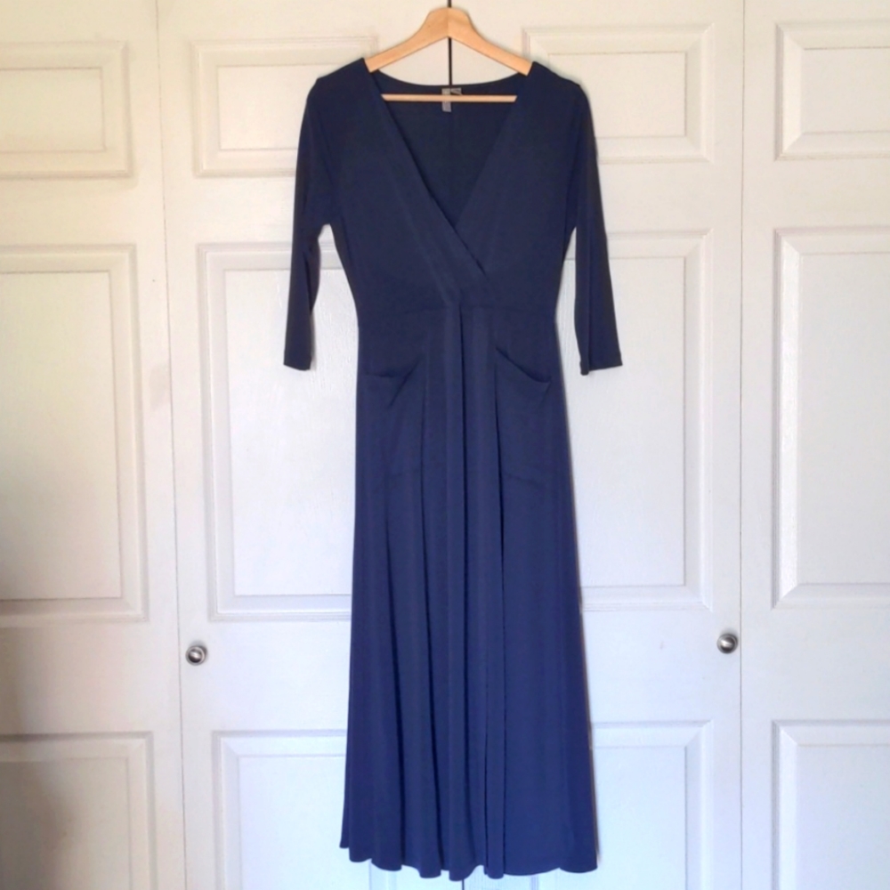 Purple Blue Long Draped Dress with Pockets